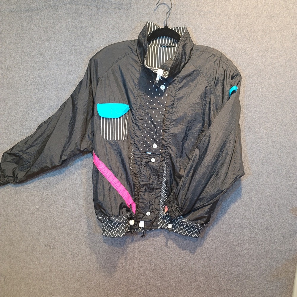 IZZI Vintage Windbreaker Jacket Retro Colorblock Geometric 1980s 1990s Print Med